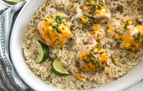 Easy Jalapeño Popper Chicken Casserole with Cilantro-Lime Rice