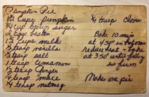 Grandma's Famous Pumpkin Pie Handwritten Recipe 