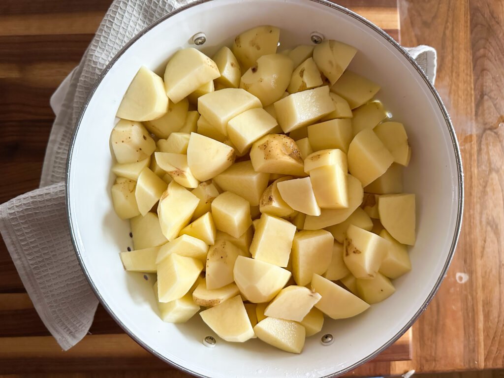 Peeled and cut potatoes for soup