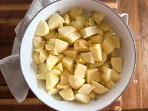 Peeled and cut potatoes for soup