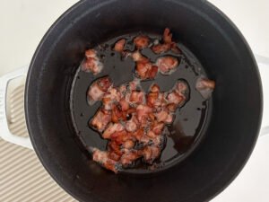 Crispy bacon in a pot.