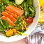 Lemon quinoa mint salad with grilled salmon