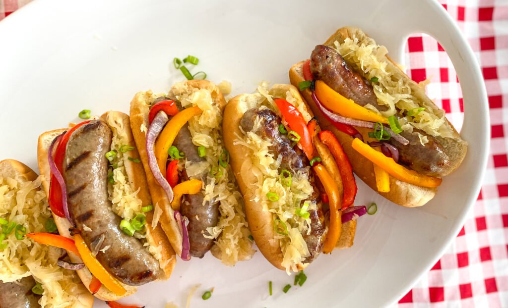 Grilled Bratwursts with IPA Sauerkraut