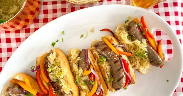 Grilled Bratwursts with IPA Sauerkraut