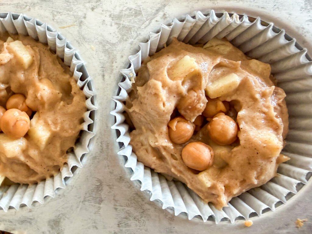Apple muffins with caramel bits inside