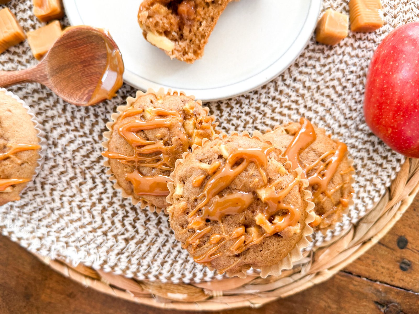 Sticky Stuffed Caramel Apple Muffins