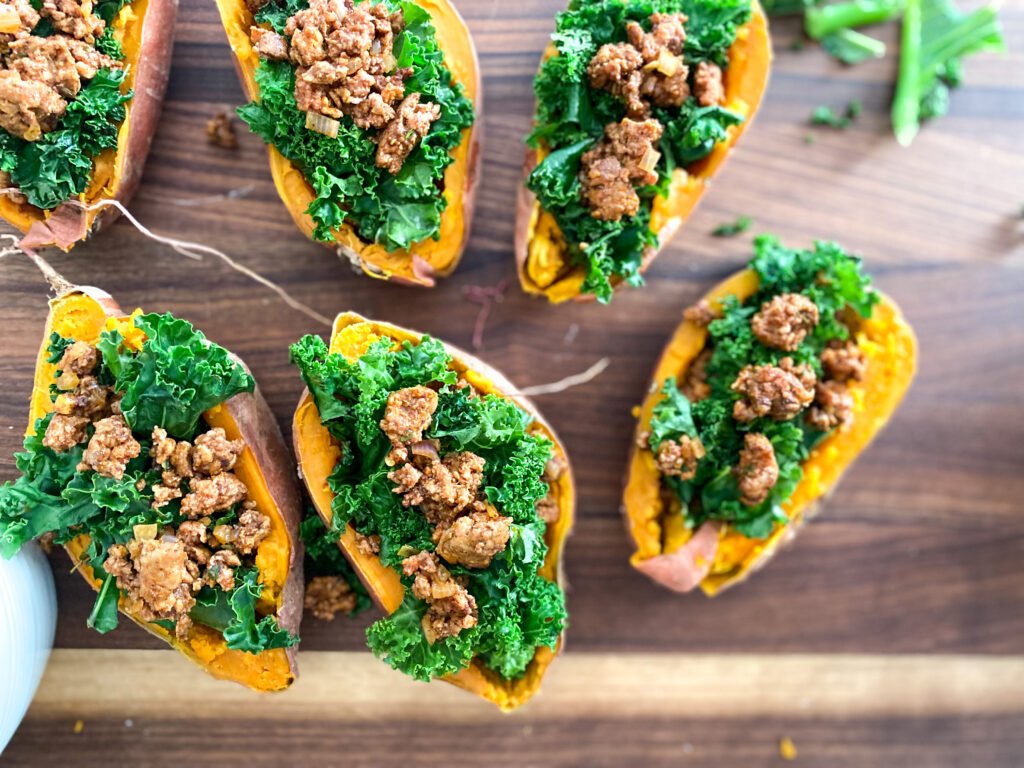 Chorizo and Kale Sweet Potato Skins