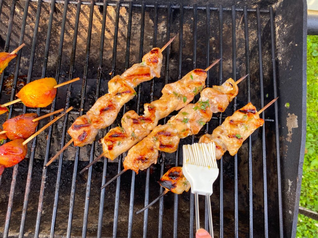 Grilled Honey-Thyme Chicken and Peach Kabobs