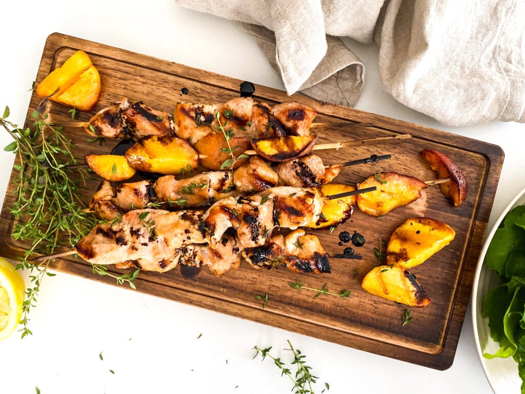 Grilled Honey-Thyme Chicken and Peach Kabobs