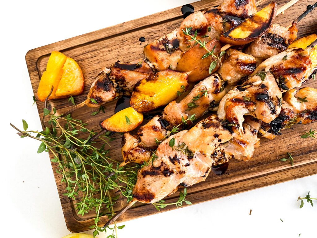 Grilled Honey-Thyme Chicken and Peach Kabobs