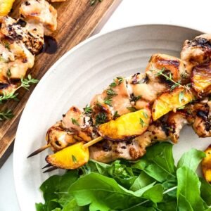 Grilled Honey-Thyme Chicken and Peach Kabobs