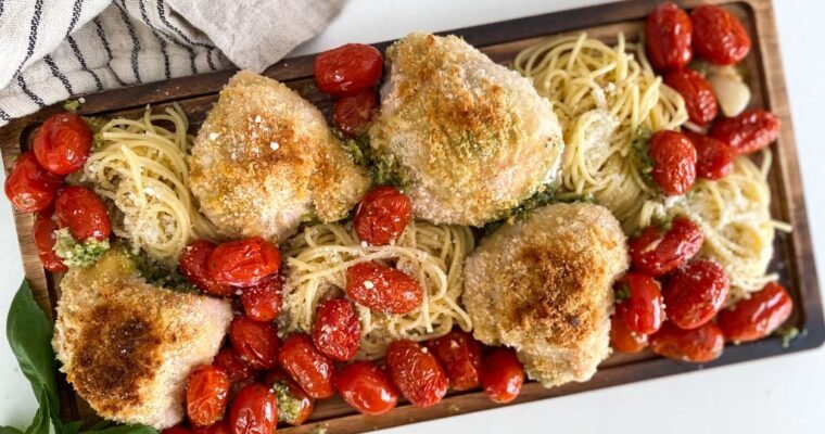 Sheet Pan Pesto Chicken with Burst Cherry Tomatoes