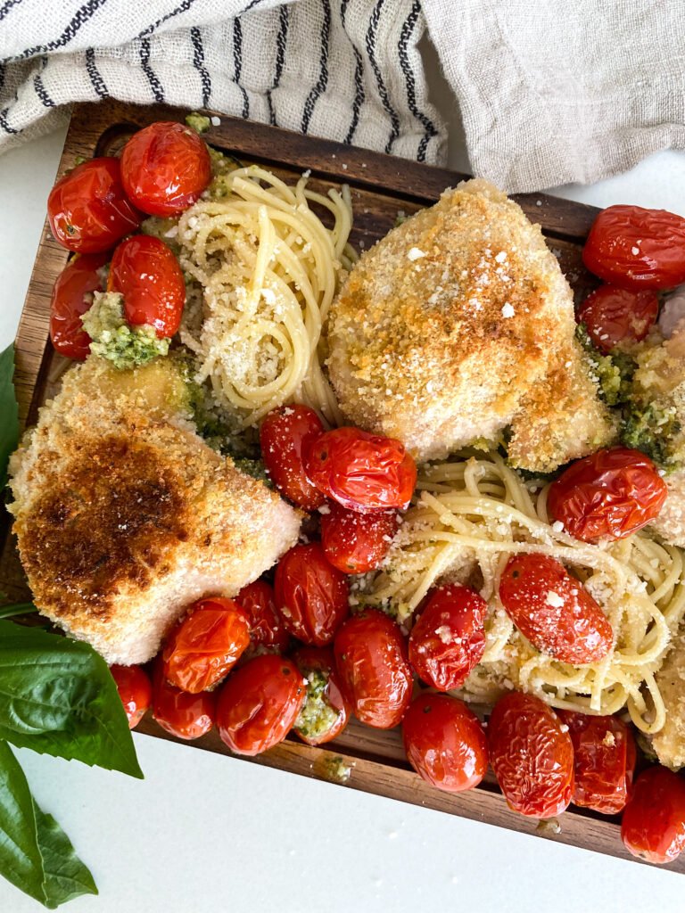 Sheet Pan Pesto Chicken with Burst Cherry Tomatoes