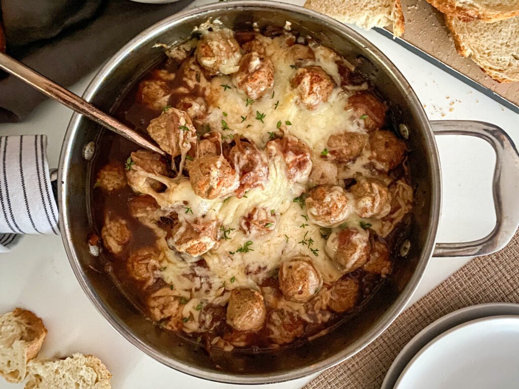 Weeknight French Onion Meatballs