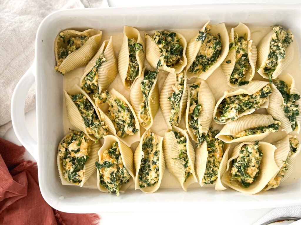 Cheesy Butternut & Spinach Stuffed Shells with Crispy Prosciutto