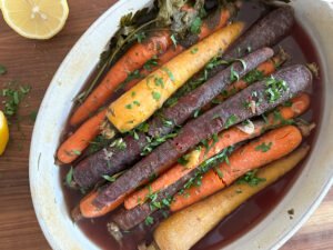 Simple Oven Roasted Ginger Carrots - out of the oven