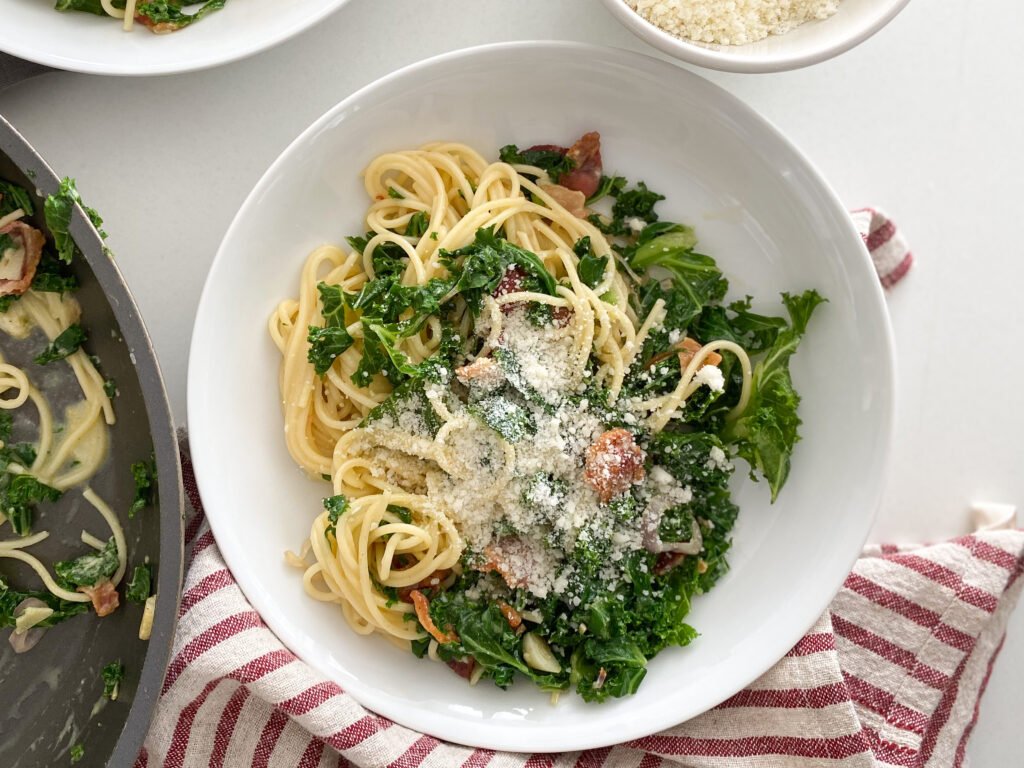 Simple Kale Spaghetti Carbonara