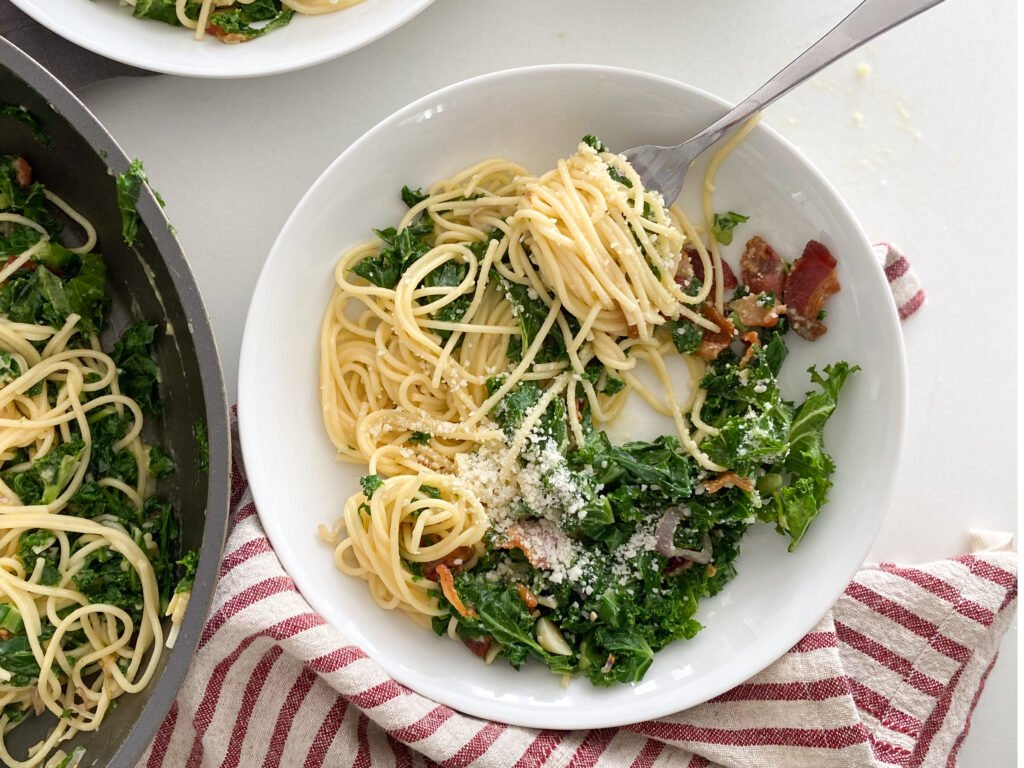 Simple Kale Spaghetti Carbonara