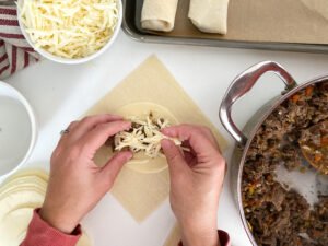 Philly cheesesteak egg rolls - process cheese filling
