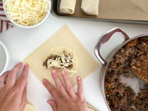 Philly cheesesteak egg rolls - process cheese filled