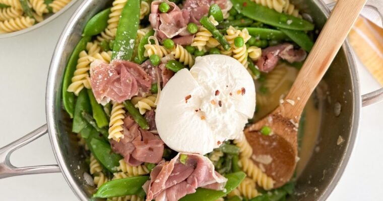 Spring Green Vegetable Carbonara with Crispy Prosciutto