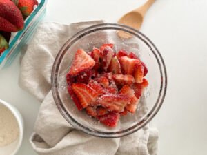 Strawberries macerated in sugar and lemon zest.