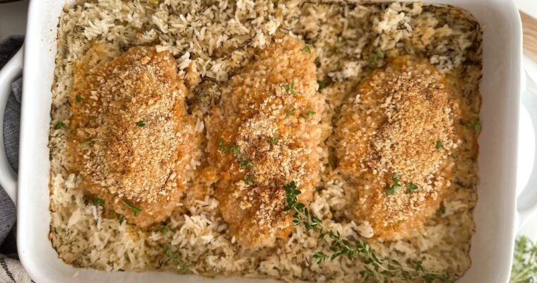 Hummus Crusted Chicken and Rice Bake