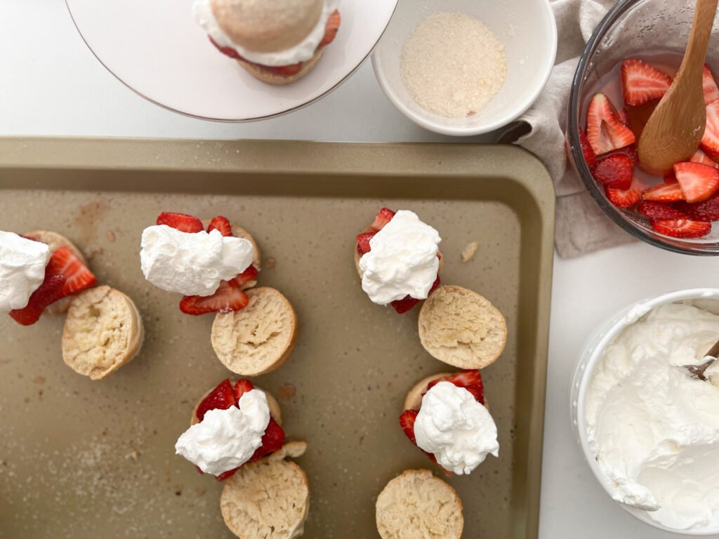 Assembling the biscuit strawberry shortcakes