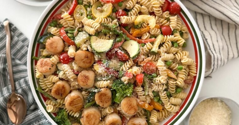 Pasta Primavera with Seared Scallops
