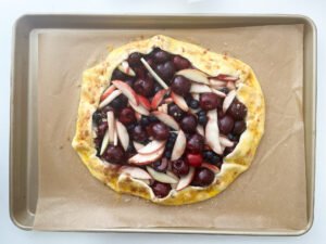 Egg yolk brushed onto the edge of the dough.
