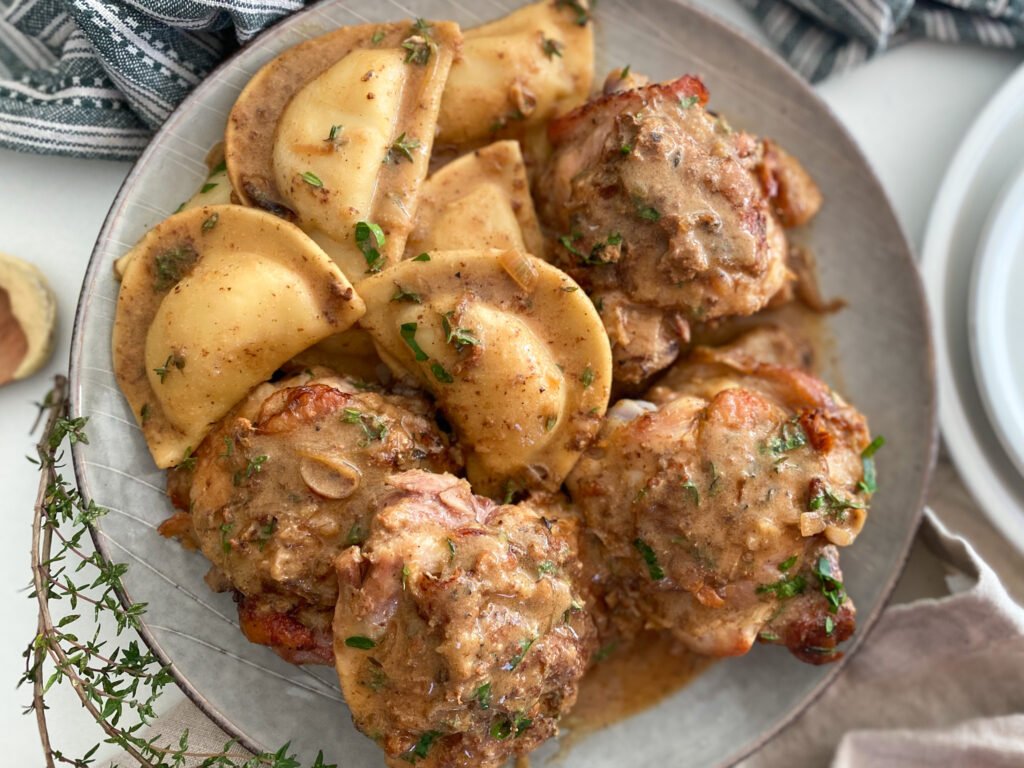 Dijon Chicken with Pierogies
