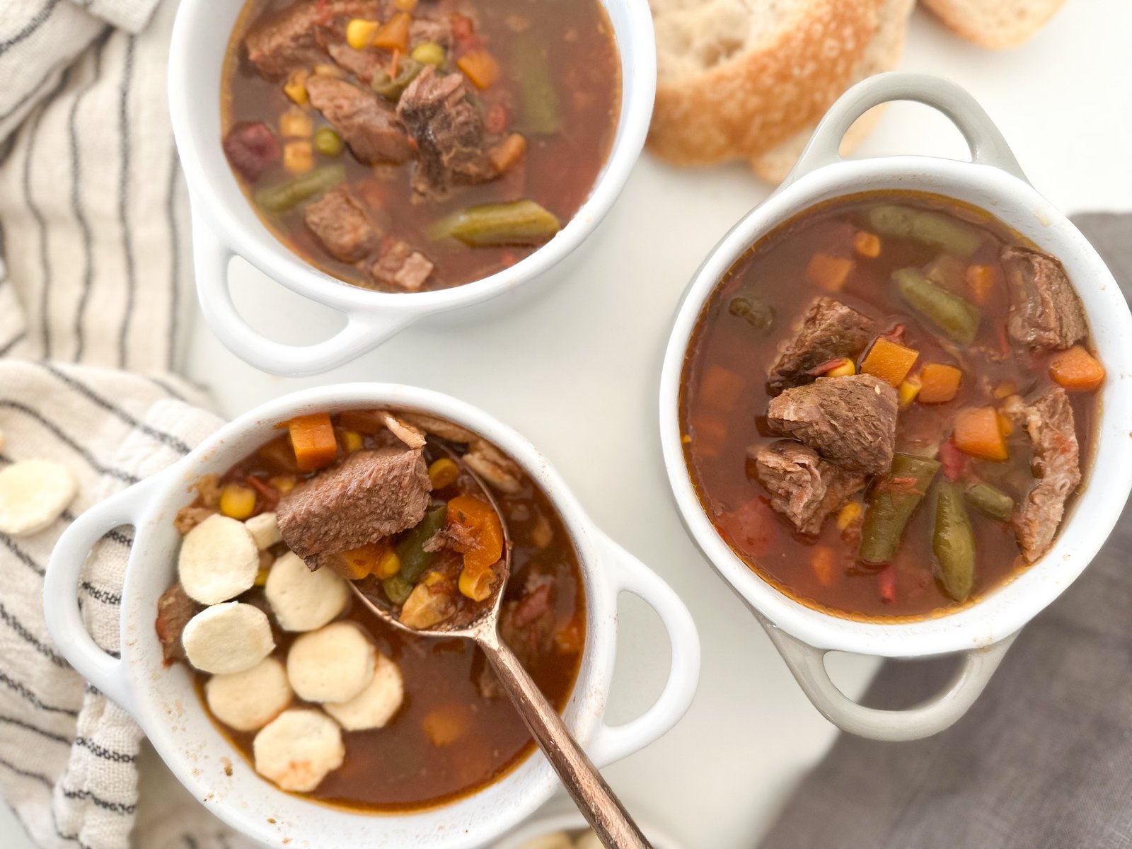 Vegetable Beef Soup in bowls.