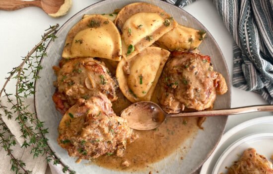 Dijon Chicken with Pierogies