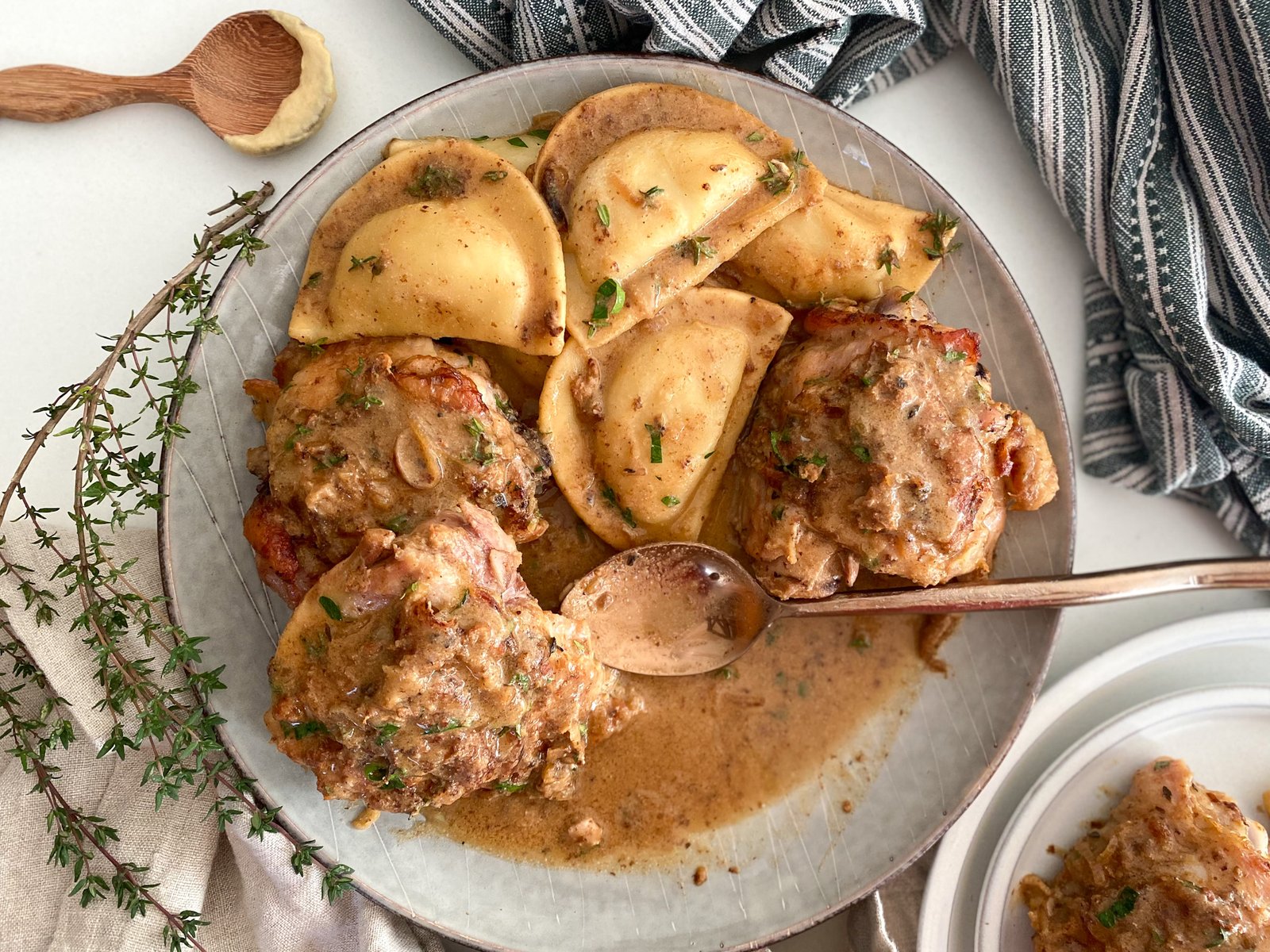 Dijon Chicken with Pierogies