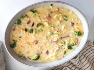 Broccoli (green) Eggs and Ham Casserole - before it baked