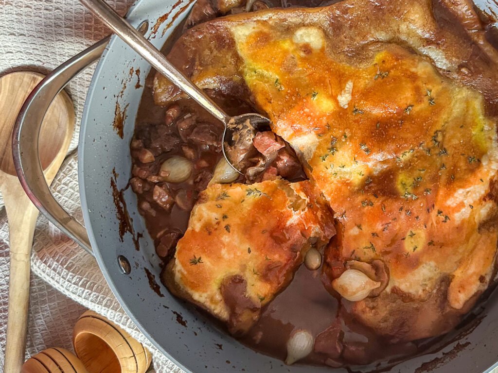 Savory Beef Wellington Pot Pie Close Up