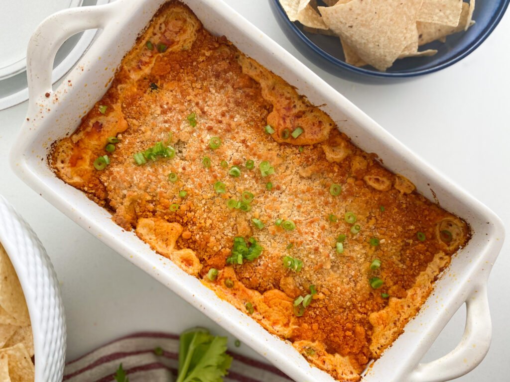 Bubbly Buffalo Chicken Dip with a Parmesan Breadcrumb Crumble