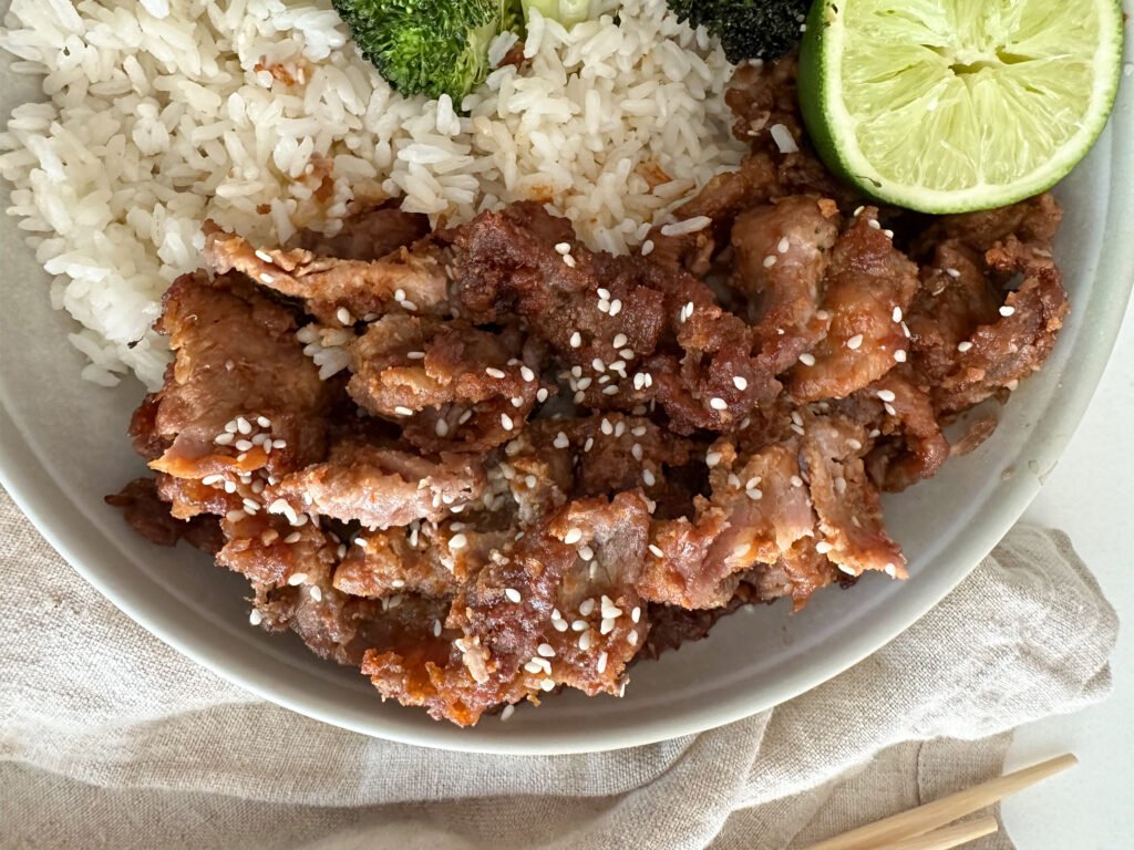 Crispy Beef with Sesame Seeds. 