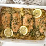 One-Pan Lemon Chicken Piccata Artichoke Orzo Bake.
