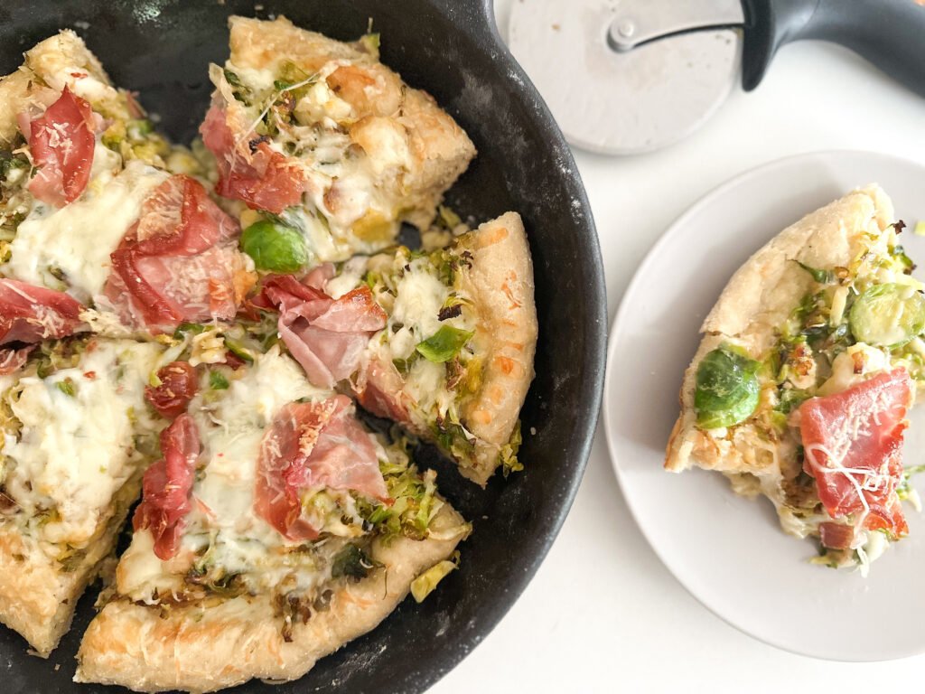 Brussels Sprout and Crispy Prosciutto - cut and plated