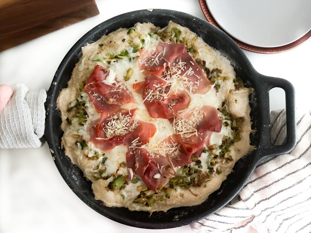 Brussels Sprout and Crispy Prosciutto Pizza