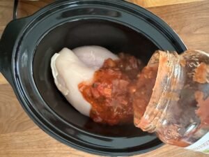 Chicken and salsa in a crockpot