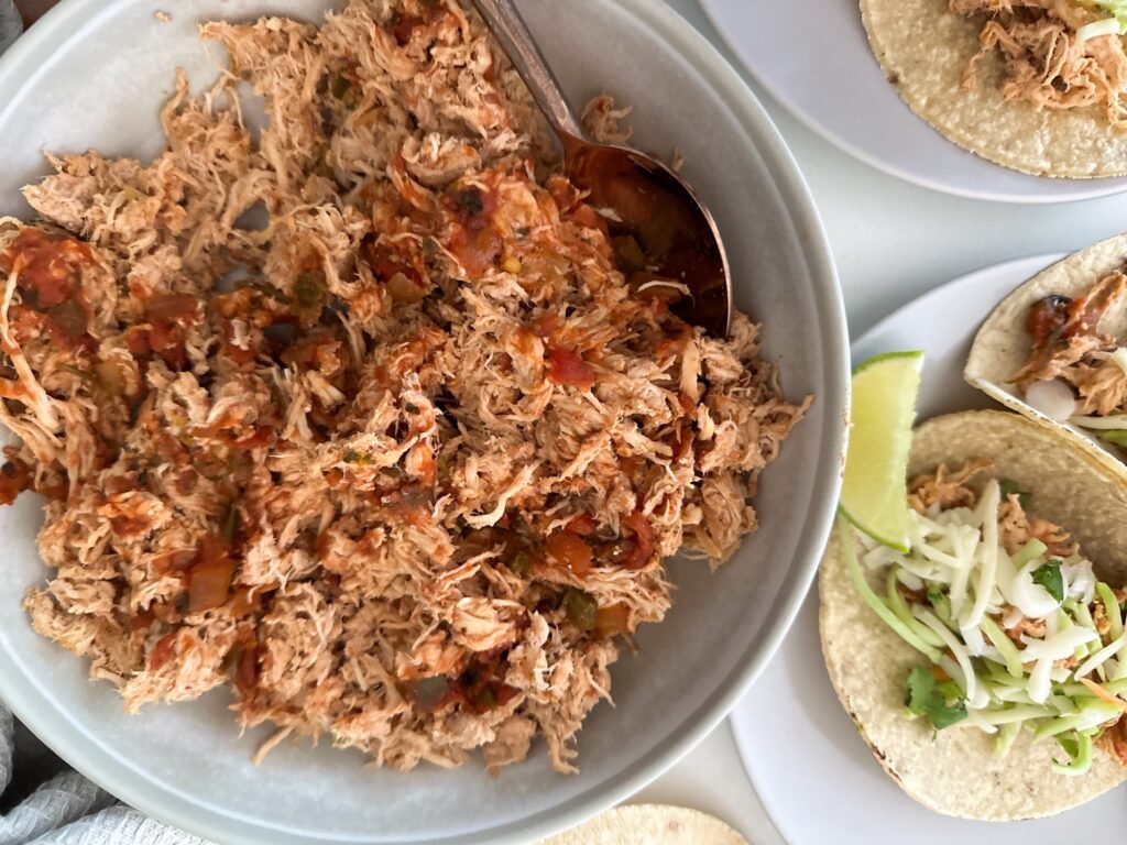 Shredded Salsa Chicken ready to eat. 