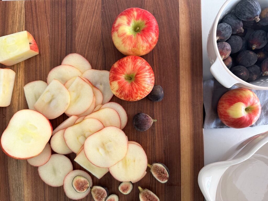 Sliced apples on a cutting board
