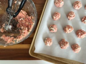 Herby Goat Cheese Turkey Meatballs scooped.