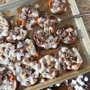 Sheet-pan Candied Smashed Sweet Potatoes