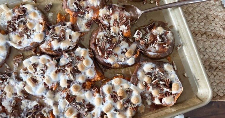 Sheet-Pan Candied Smashed Sweet Potatoes