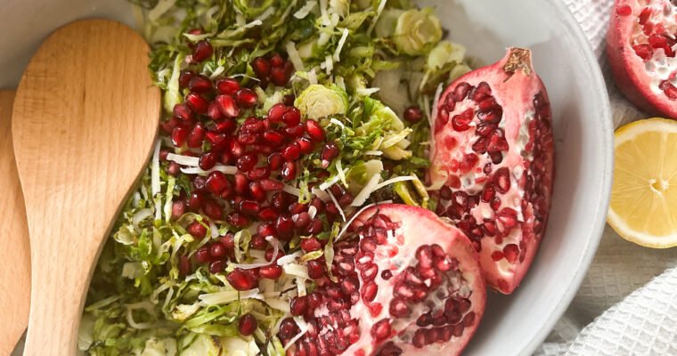 Quick Parmesan Garlic Brussel Sprouts with Pomegranate Arils