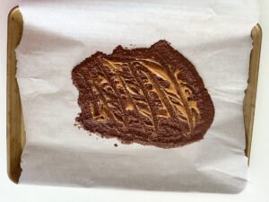 Swirl of peanut butter on the popped quinoa chocolate bark