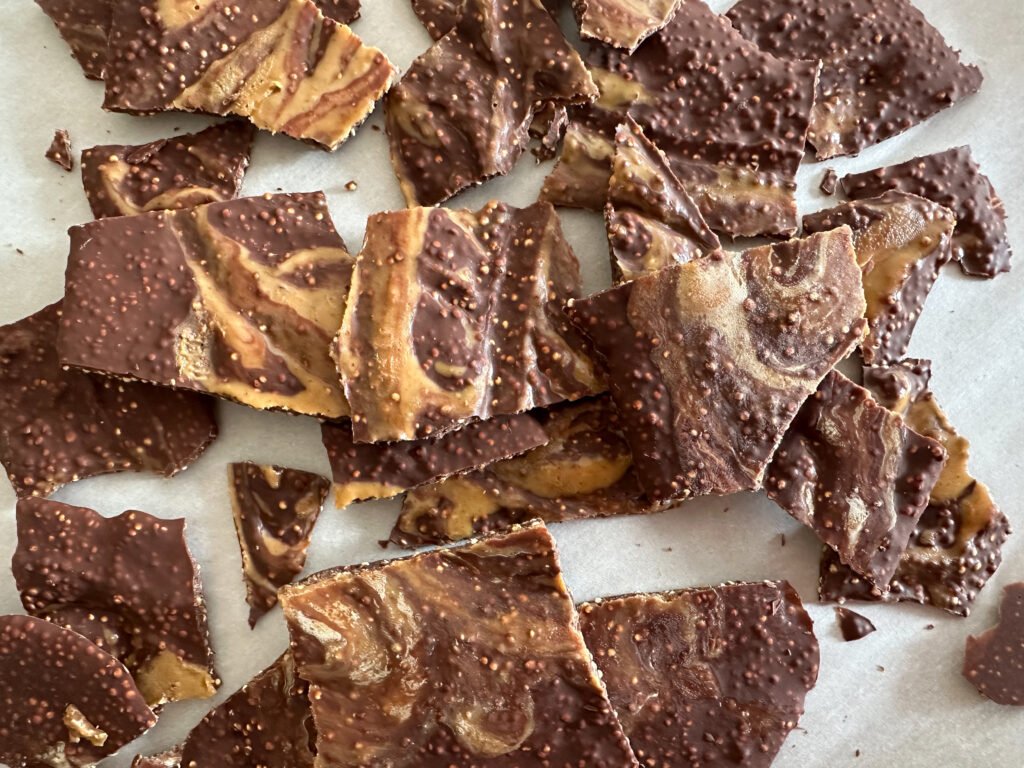 Popped Quinoa Chocolate Peanut Butter Bark